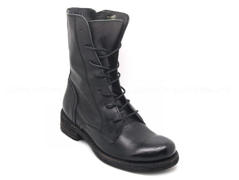 Felmini anfibi alti con stringhe e zip donna nero