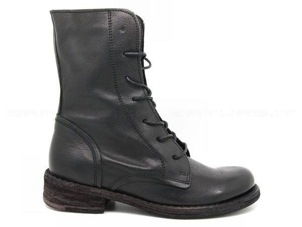 Felmini anfibi alti con stringhe e zip donna nero