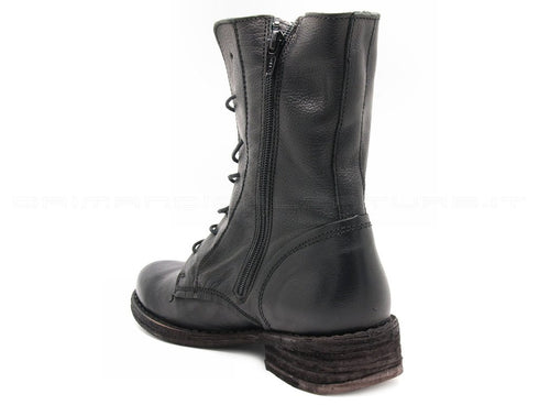 Felmini anfibi alti con stringhe e zip donna nero