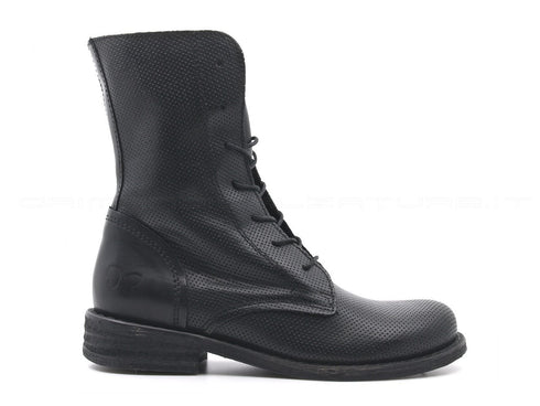 Felmini anfibi con stringhe e zip donna nero