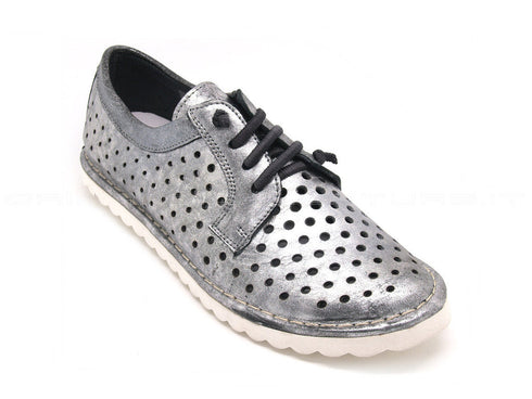 Felmini scarpe stringate estive con fori donna argento