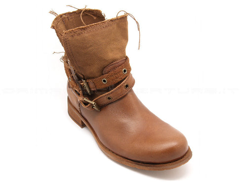 Felmini stivaletti biker con cinturini donna cuoio