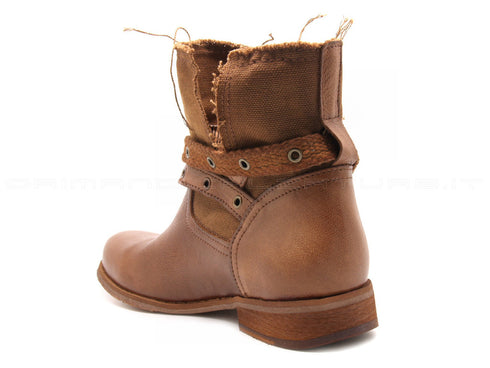 Felmini stivaletti biker con cinturini donna cuoio