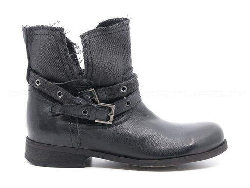 Felmini stivaletti biker con cinturini donna nero