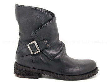 Felmini stivaletti biker cinturino e fibbia donna nero
