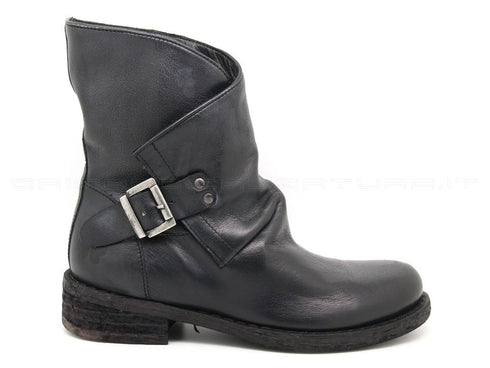 Felmini stivaletti biker cinturino e fibbia donna nero