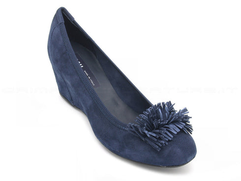Frau scarpe camoscio con zeppa donna blu