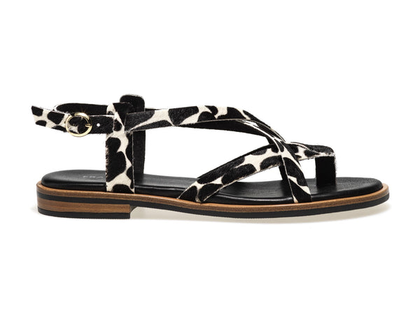 Frau sandali flat infradito animalier in tessuto bianco e nero 85V8-CAROL