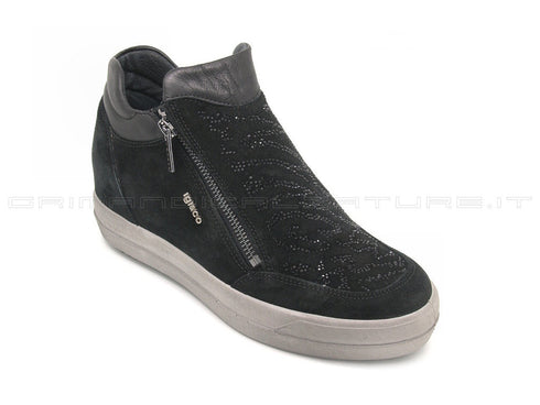 Igi&co sneakers 2 zip con microstrass donna nero