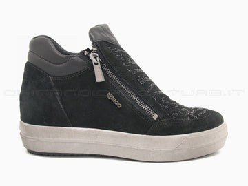 Igi&co sneakers 2 zip con microstrass donna nero