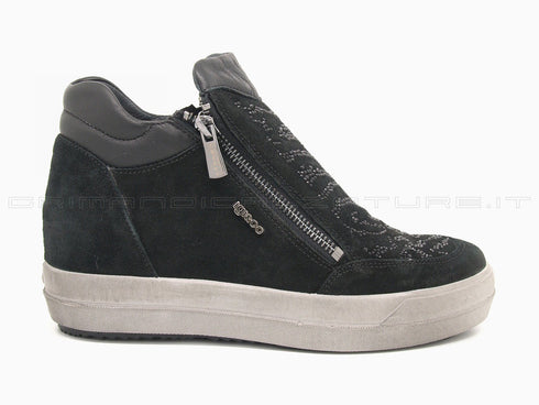 Igi&co sneakers 2 zip con microstrass donna nero