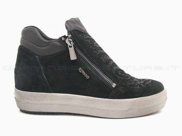 Igi&co sneakers 2 zip con microstrass donna nero