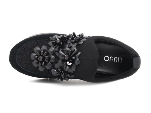Liu jo slip-on lurex con fiori applicati donna nero