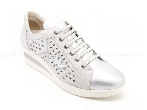 Melluso walk stringate con zeppa donna argento