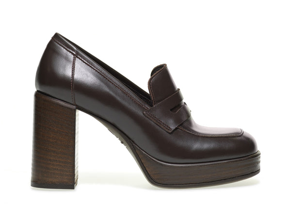 Frau mocassini pelle tacco alto con plateau testa di moro marrone 64N0-MORO