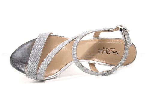 Nero giardini sandali tacco alto donna argento