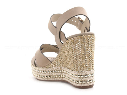 Nero giardini sandali con zeppa alta donna beige