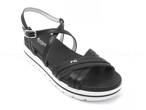 Nero giardini sandali con zeppa bassa donna nero