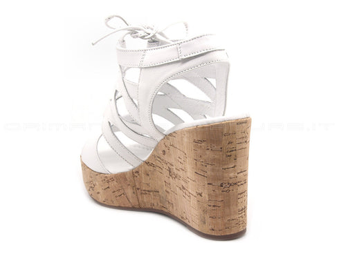 Nero giardini sandalo zeppa sughero donna bianco