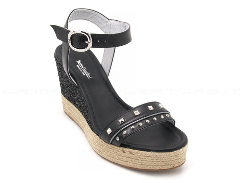 Nero giardini sandalo con zeppa alta donna nero