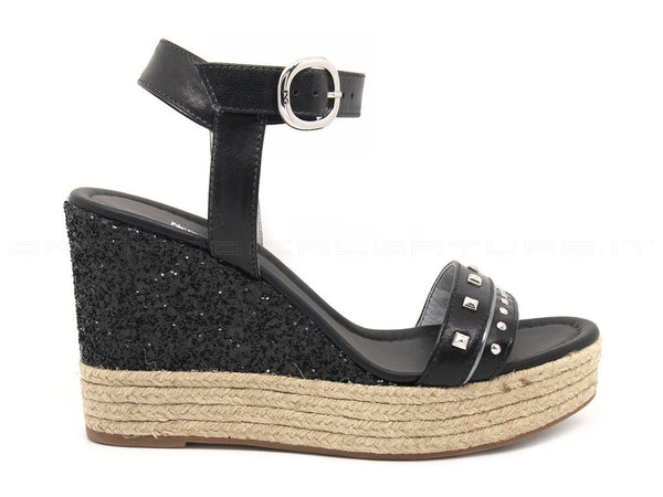 Nero giardini sandalo con zeppa alta donna nero