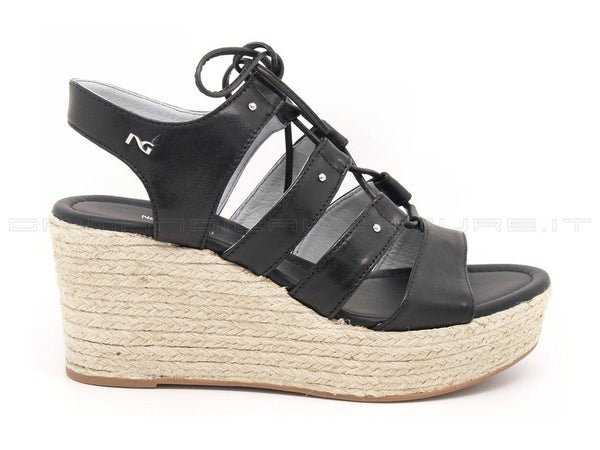 Nero giardini sandali zeppa corda donna nero