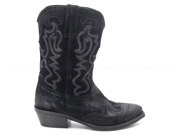 Ovyé donna stivali texani con ricami donna nero