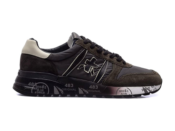 Premiata uomo sneakers Lander camoscio verde tessuto marrone 5896