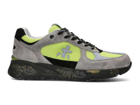 Premiata Mase sneakers uomo tessuto camoscio grigio verde fluo 5883