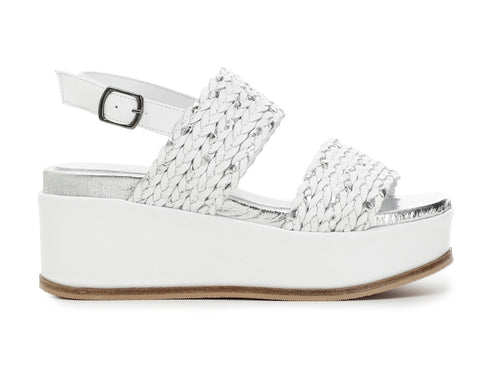 CafèNoir sandalo frate pelle intrecciata su zeppa bianca C1HC1270-W002