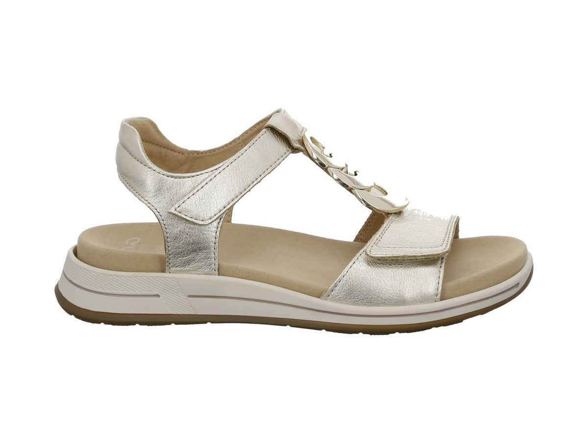 Ara Osaka Sandals Comfortable Low Wedge Two Straps Gold Leather Grimandi calzature