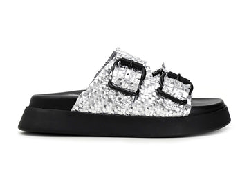 CafèNoir donna ciabatte 2 fibbie pelle intrecciata argento C1FF7210-L001