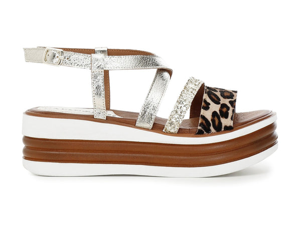 CafèNoir sandalo zeppa con tomaia multimateriale platino oro C1HE1190-Z017