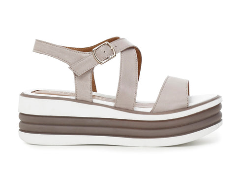 CafèNoir sandali zeppa cinturino incrociato pelle taupe grigia C1HE1030-M005