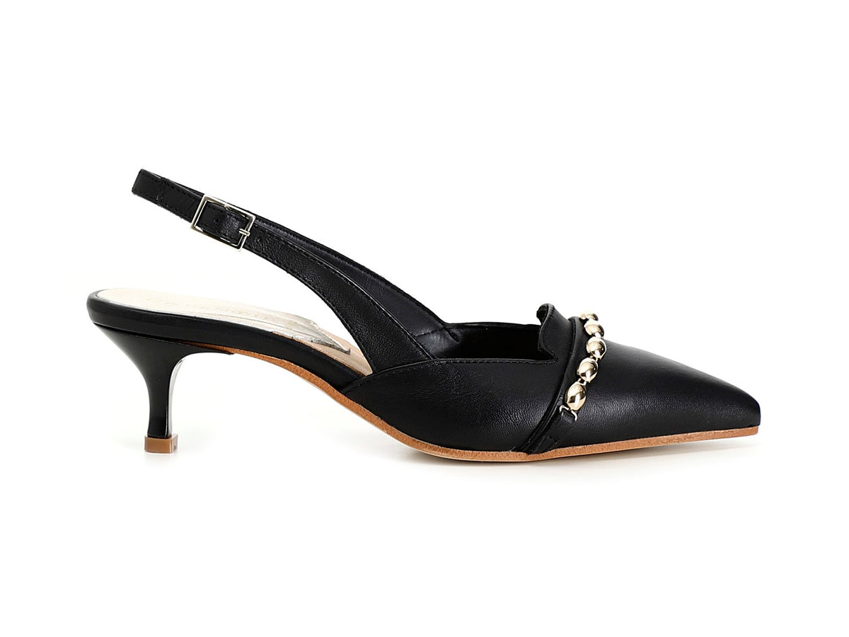Caf Noir Slingback Elegant Jewel Uppper Black Leather Grimandi