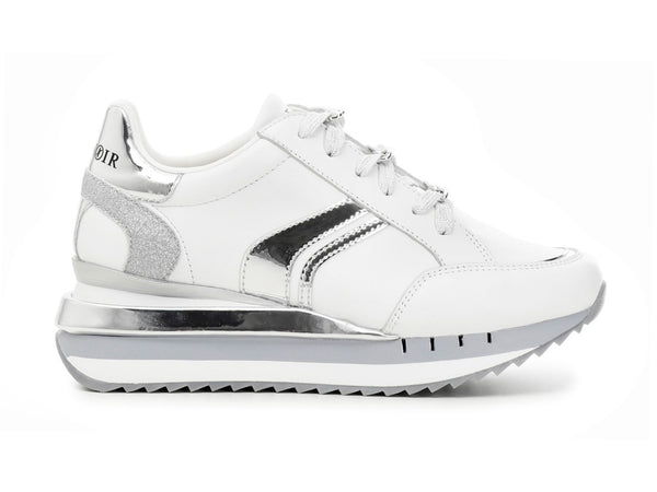 CafèNoir sneakers in pelle con dettaglio catena bianco argento C1DN1380-W001