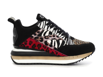 CafèNoir donna sneakers multimateriale con zeppa animalier C1DN1510 nero