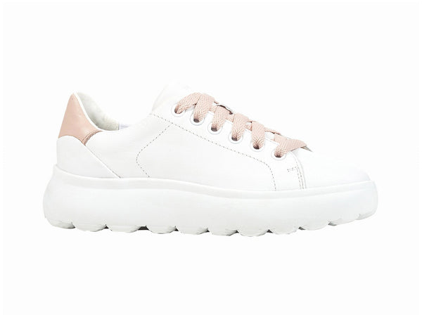 Geox Donna Sneakers Spherica EC4.1 Primavera Estate in Pelle Bianca D35TCB-BIANCA