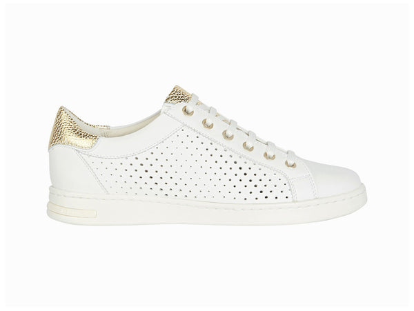 Geox Donna Sneakers Jaysen Estive microforate in Nappa bianca D151BB-WHITE-GOLD