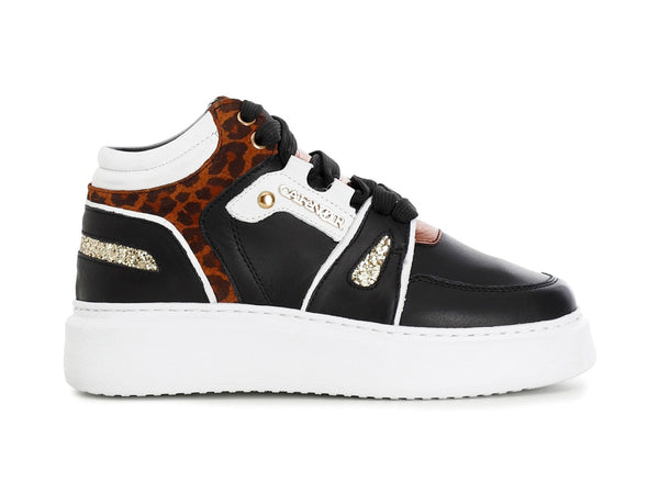 CafèNoir donna sneakers alta animalier e pelle nera C1DE1660-N001