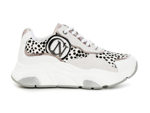 CafèNoir donna sneakers animalier e pelle bianca C1DA1230-W018