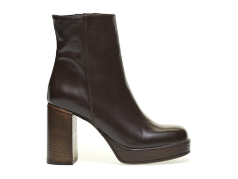Frau stivaletti zip pelle tacco alto plateau marrone moro 64N5-MORO