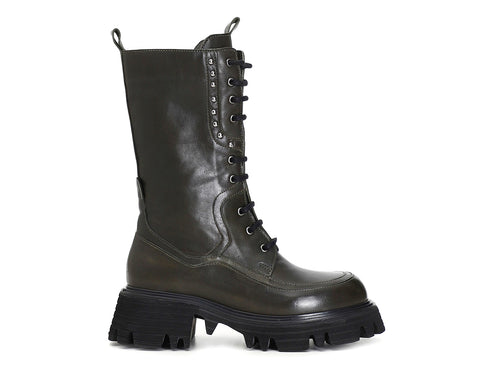 CafèNoir stivaletti anfibi zip e lacci tomaia pelle verde C1FC1314-G029