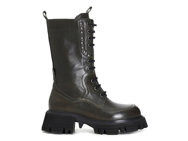 CafèNoir stivaletti anfibi zip e lacci tomaia pelle verde C1FC1314-G029