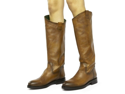 Felmini stivali gambale alto asimmetrico pelle