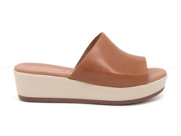 Valleverde ciabatte pelle con zeppa donna cuoio