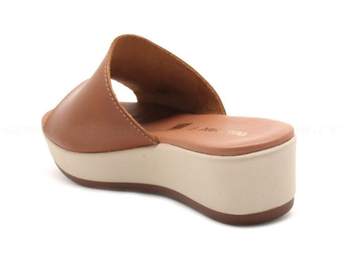 Valleverde ciabatte pelle con zeppa donna cuoio