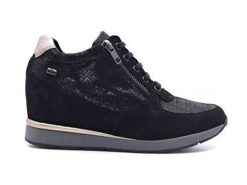 Valleverde scarpe stringate zeppa interna donna nero