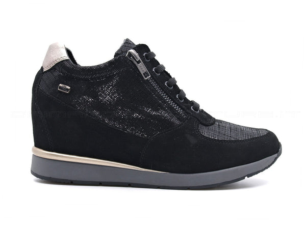 Valleverde scarpe stringate zeppa interna donna nero