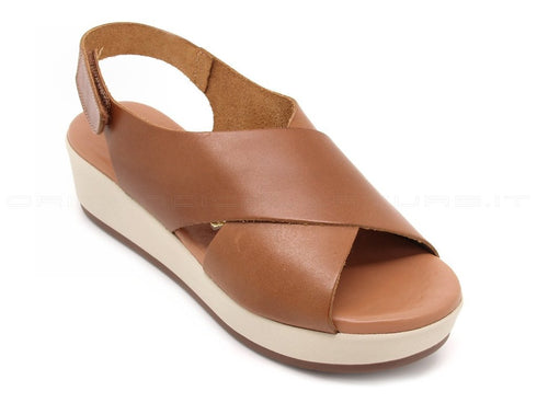 Valleverde sandali 2 fasce con zeppa donna cuoio